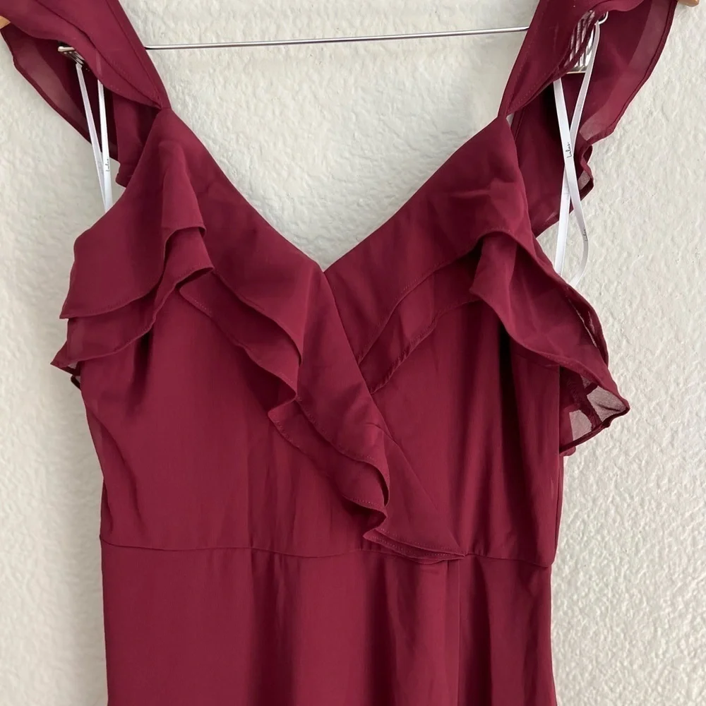 NWOT Lulus Adoring Glances Burgundy Ruffled Maxi Dress - Picture 6 of 10